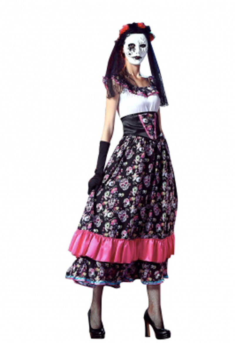 Dia De Los Muertos Long Printed Dress